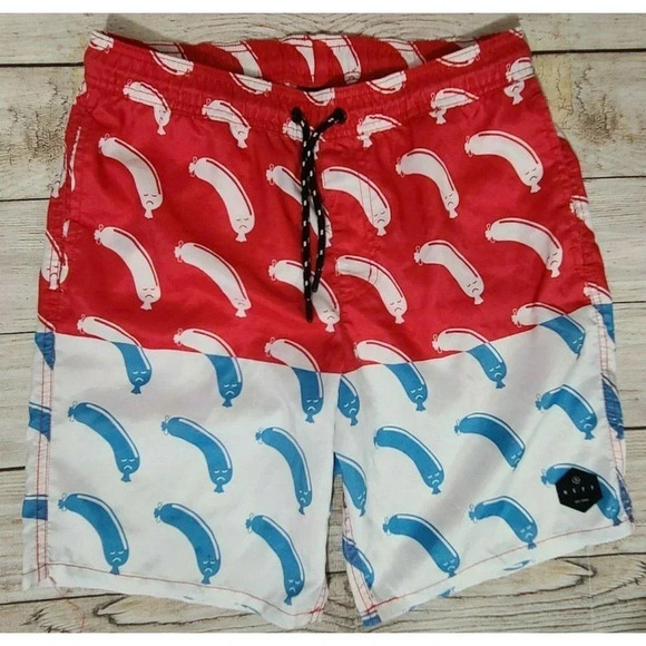 Neff Mens Swim Shorts Trunks Medium Red White Blue - Picture 1 of 4